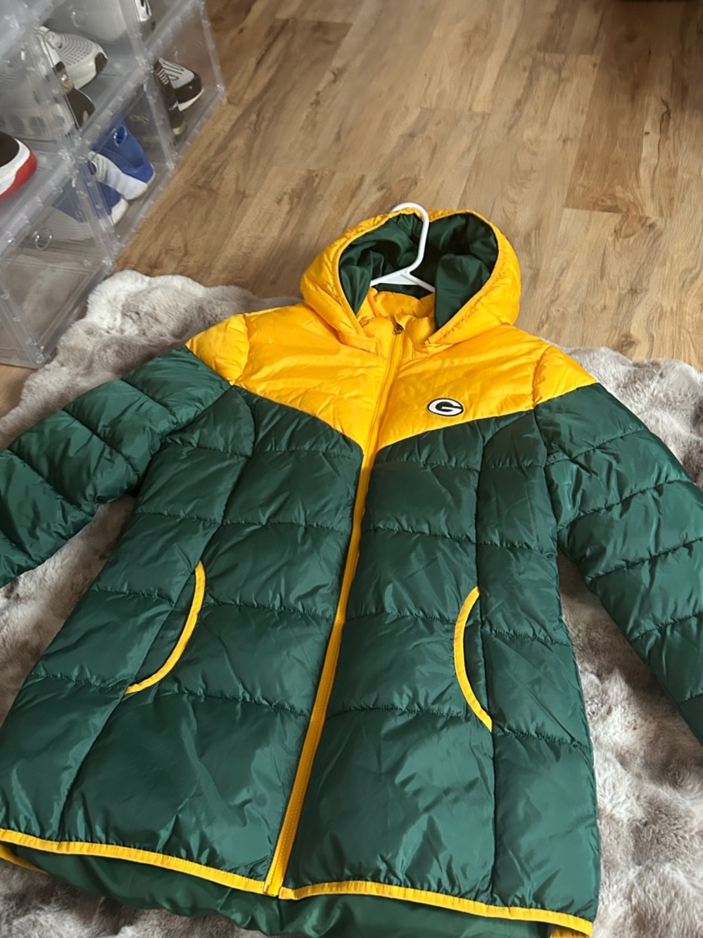 Green Bay Packers Women’s Green and Yellow Puffer Jacket with Hood